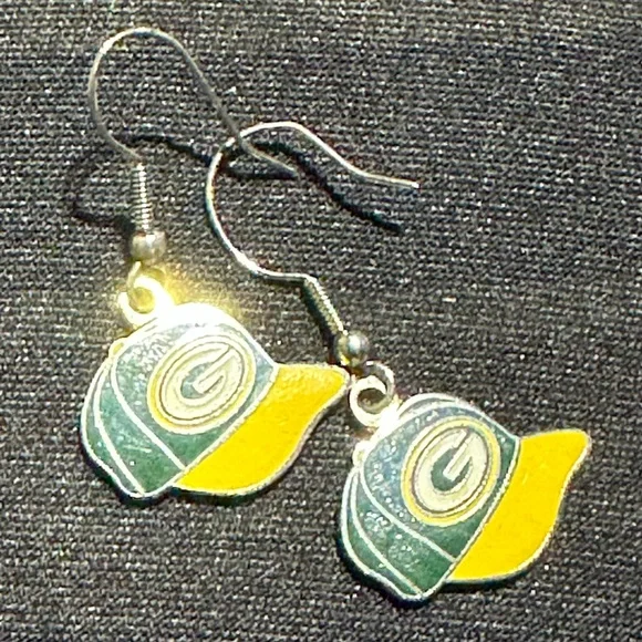 Green Bay Packers Cap Earrings - Picture 2 of 2